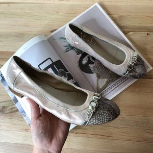 AGL pink metallic and snakeskin flats